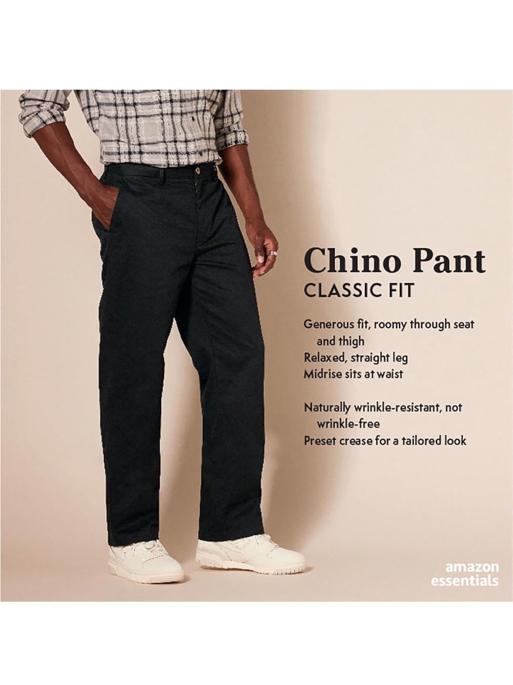 Amazon Essentials Men's Classic Fit Chino Pants - Black NWOT